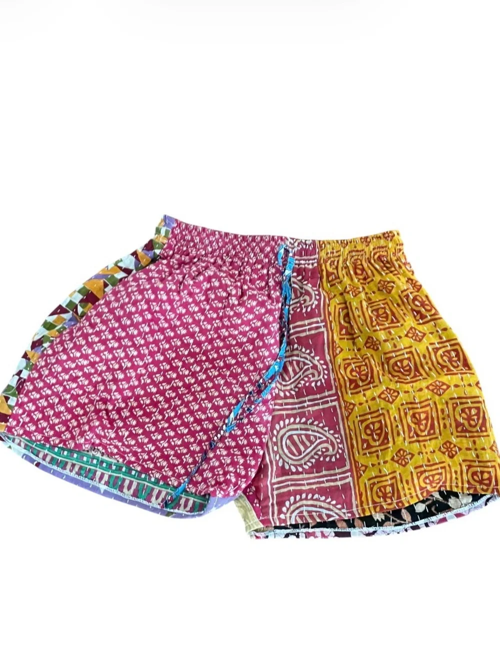 Patchwork Athletic Shorts in Pink & Yellow